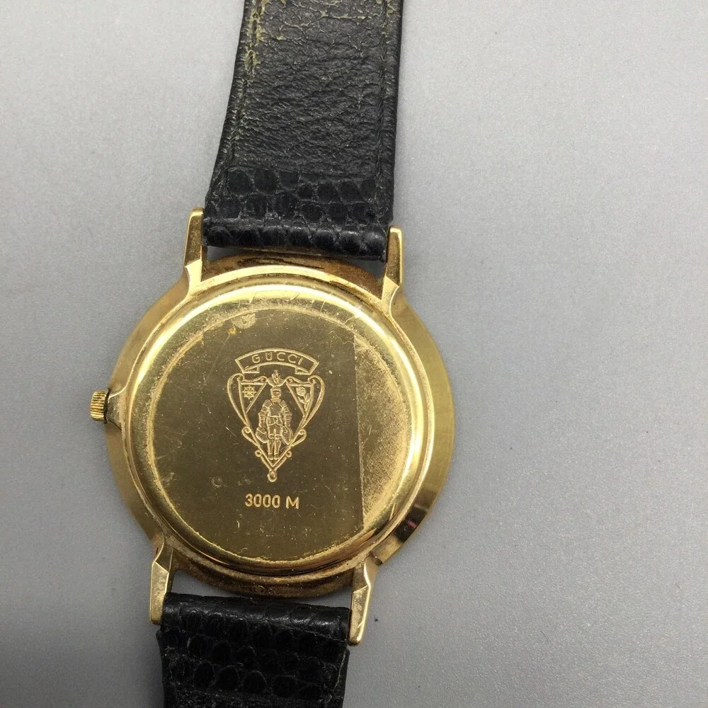 Gucci Black Dial Gold-Tone Roman Numeral Leather Strap Watch - Picture 11 of 14